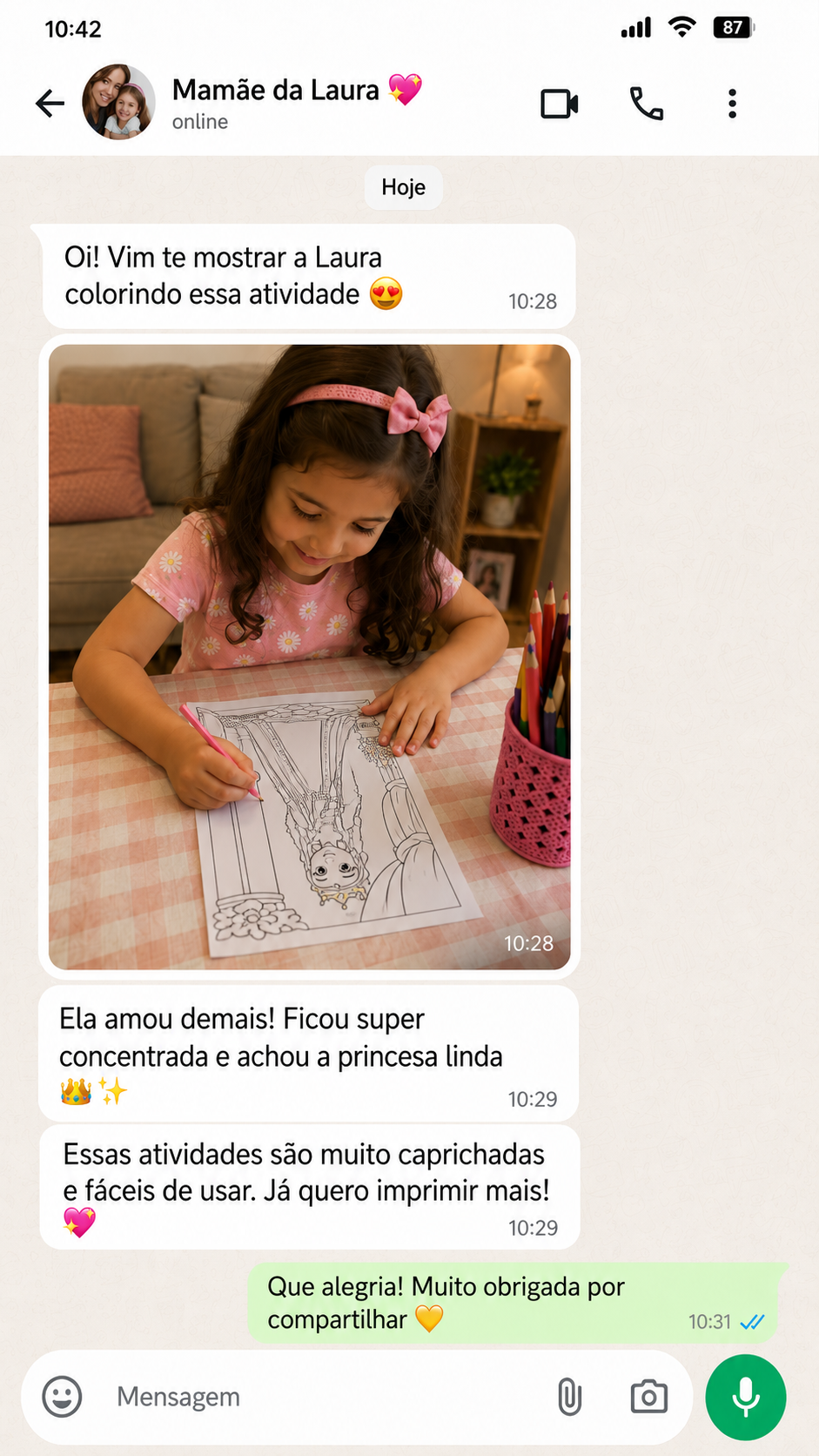Depoimento de cliente no WhatsApp
