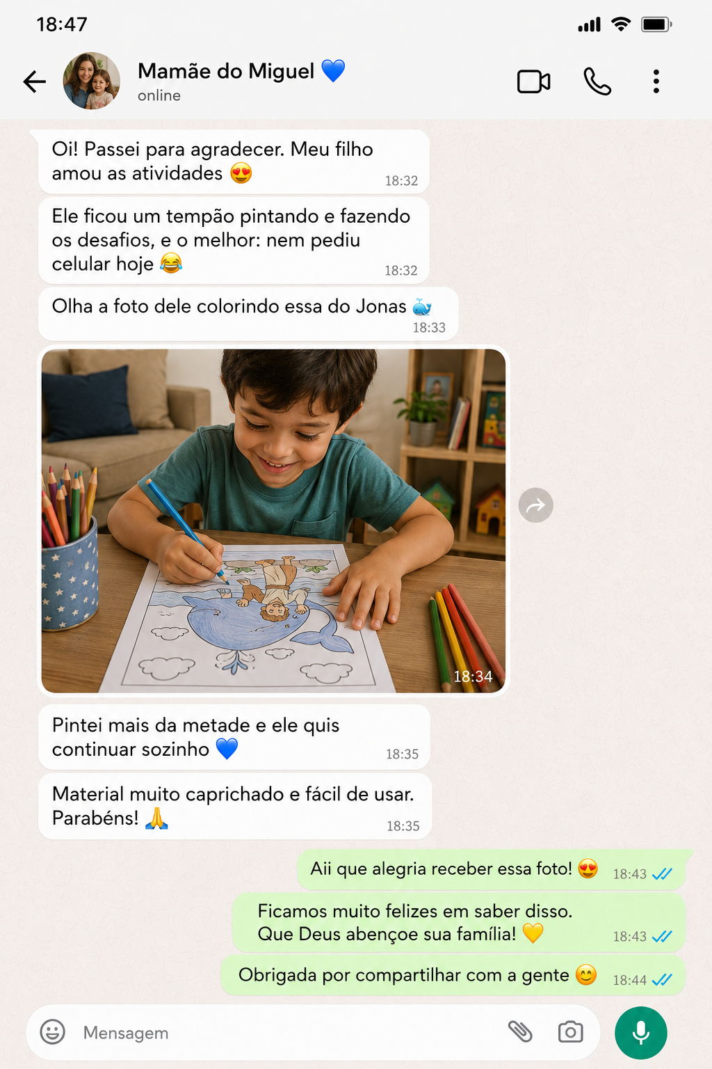 Depoimento de cliente no WhatsApp